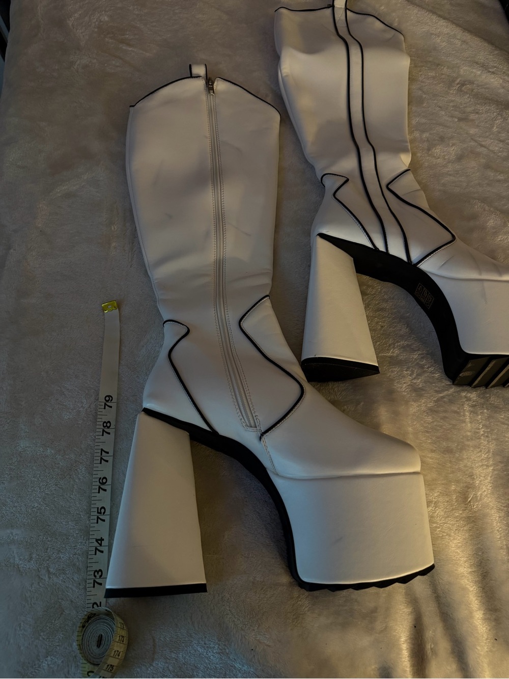 TOP Moda White Platform Knee-High Boots with Black Trim
